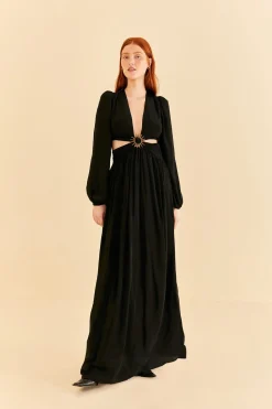 FARM Rio  BLACK CUT OUT LONG SLEEVE MAXI DRESS