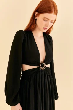 FARM Rio BLACK CUT OUT LONG SLEEVE MAXI DRESS