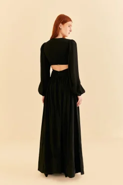 FARM Rio BLACK CUT OUT LONG SLEEVE MAXI DRESS