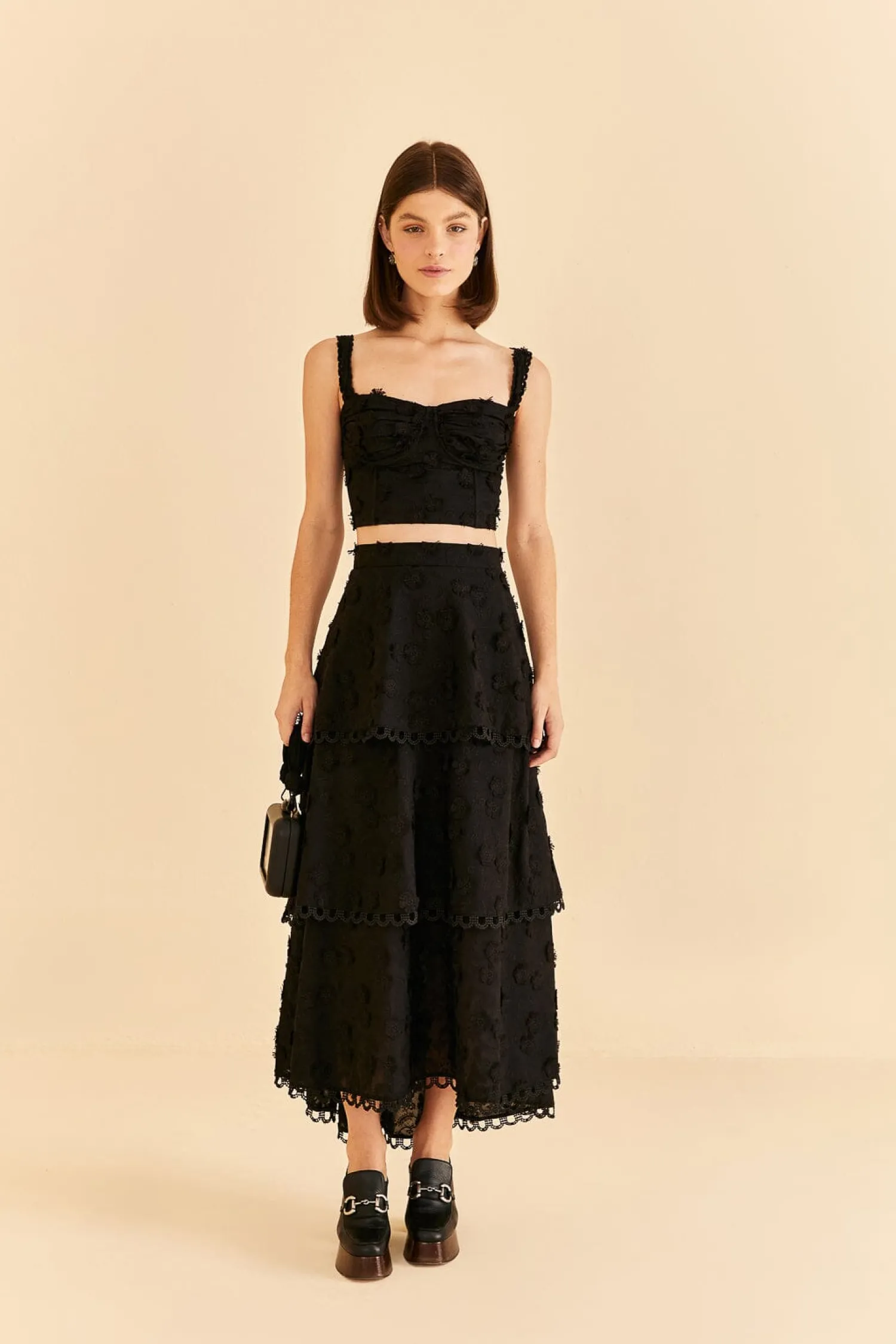 FARM Rio BLACK 3D FLOWER CORSET CROP TOP