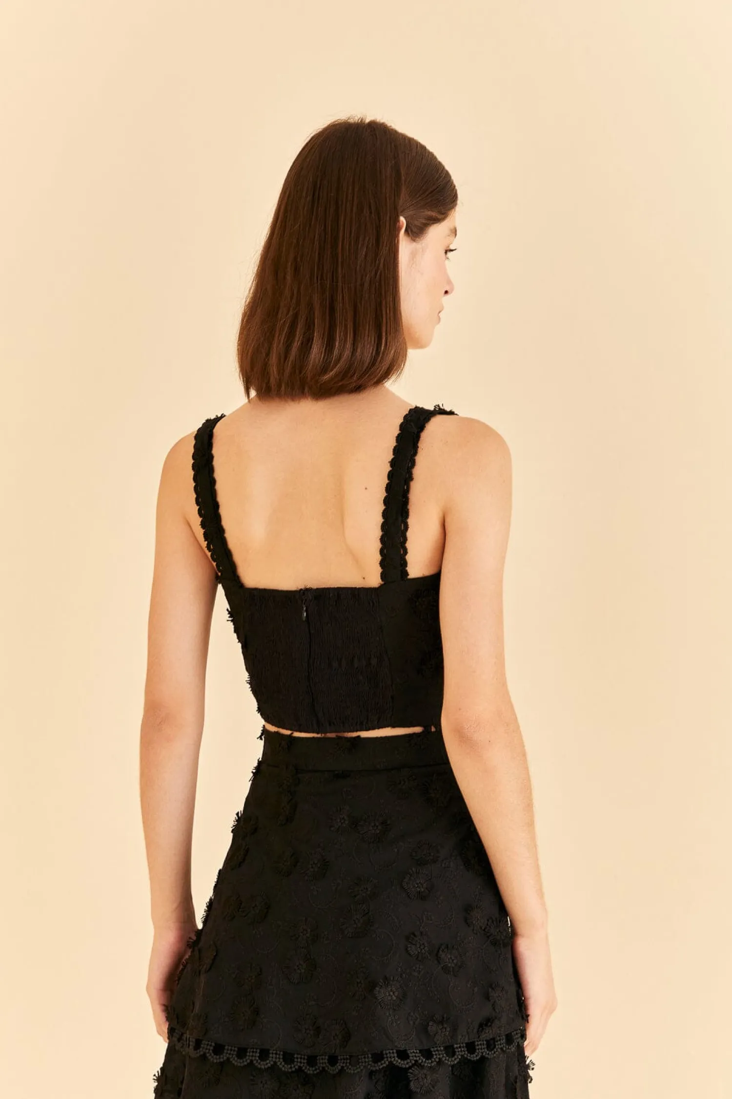 FARM Rio BLACK 3D FLOWER CORSET CROP TOP