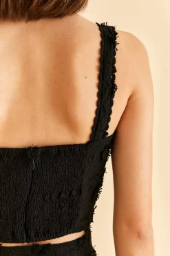 FARM Rio BLACK 3D FLOWER CORSET CROP TOP