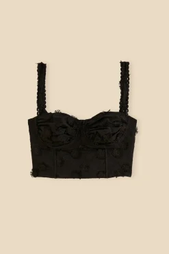 FARM Rio BLACK 3D FLOWER CORSET CROP TOP