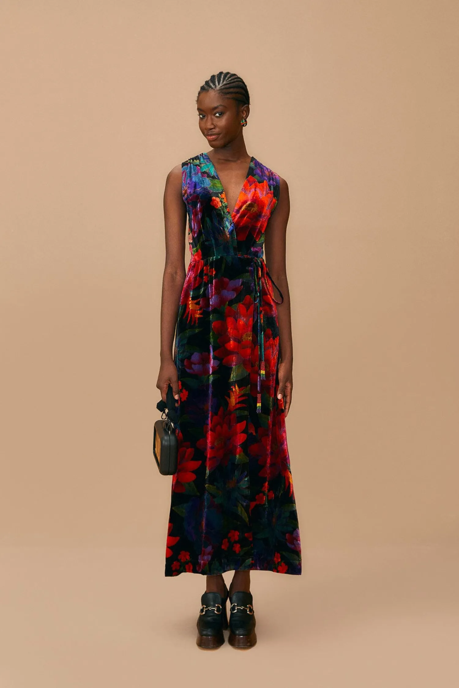 FARM Rio BLACK FLOWER SEASON MAXI WRAP DRESS