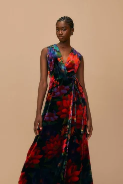 FARM Rio  BLACK FLOWER SEASON MAXI WRAP DRESS