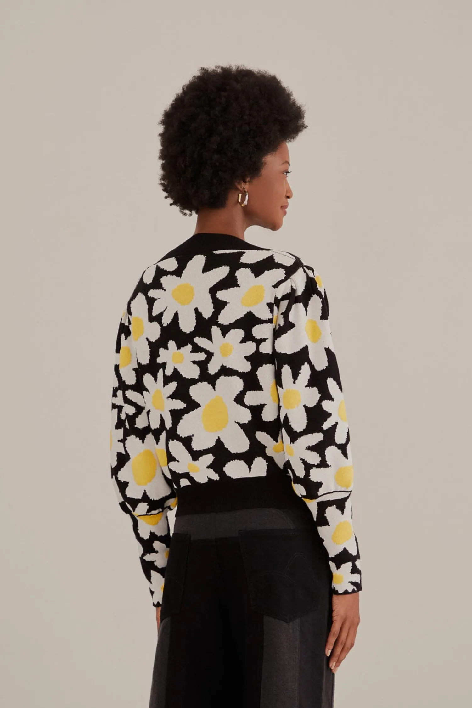 FARM Rio BLACK FLOWERS KNIT CARDIGAN