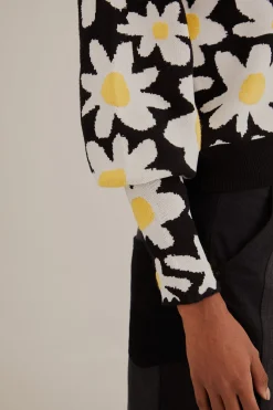 FARM Rio BLACK FLOWERS KNIT CARDIGAN