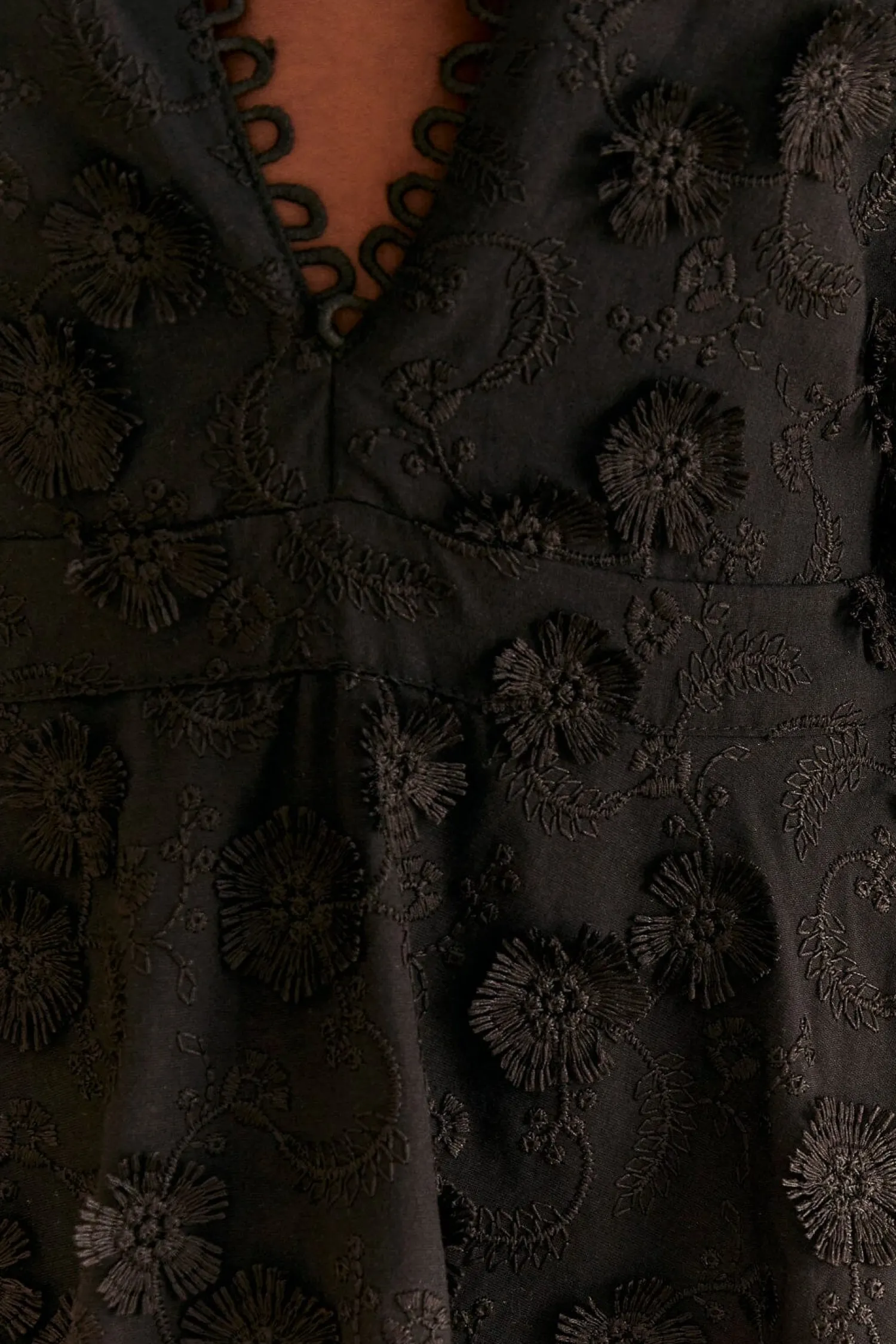 FARM Rio BLACK FLOWERS TEXTURED TIERED MIDI DRESS
