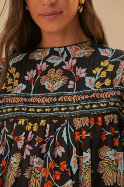 FARM Rio BLACK FLOWERY RUFFLE BLOUSE