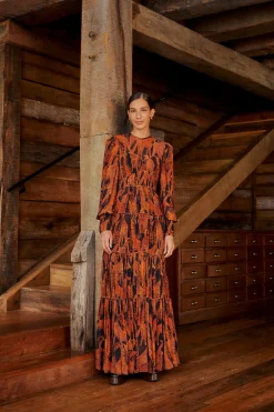 FARM Rio  BLACK GIRAFFES PUFF SLEEVE MAXI DRESS