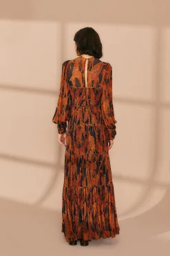 FARM Rio BLACK GIRAFFES PUFF SLEEVE MAXI DRESS