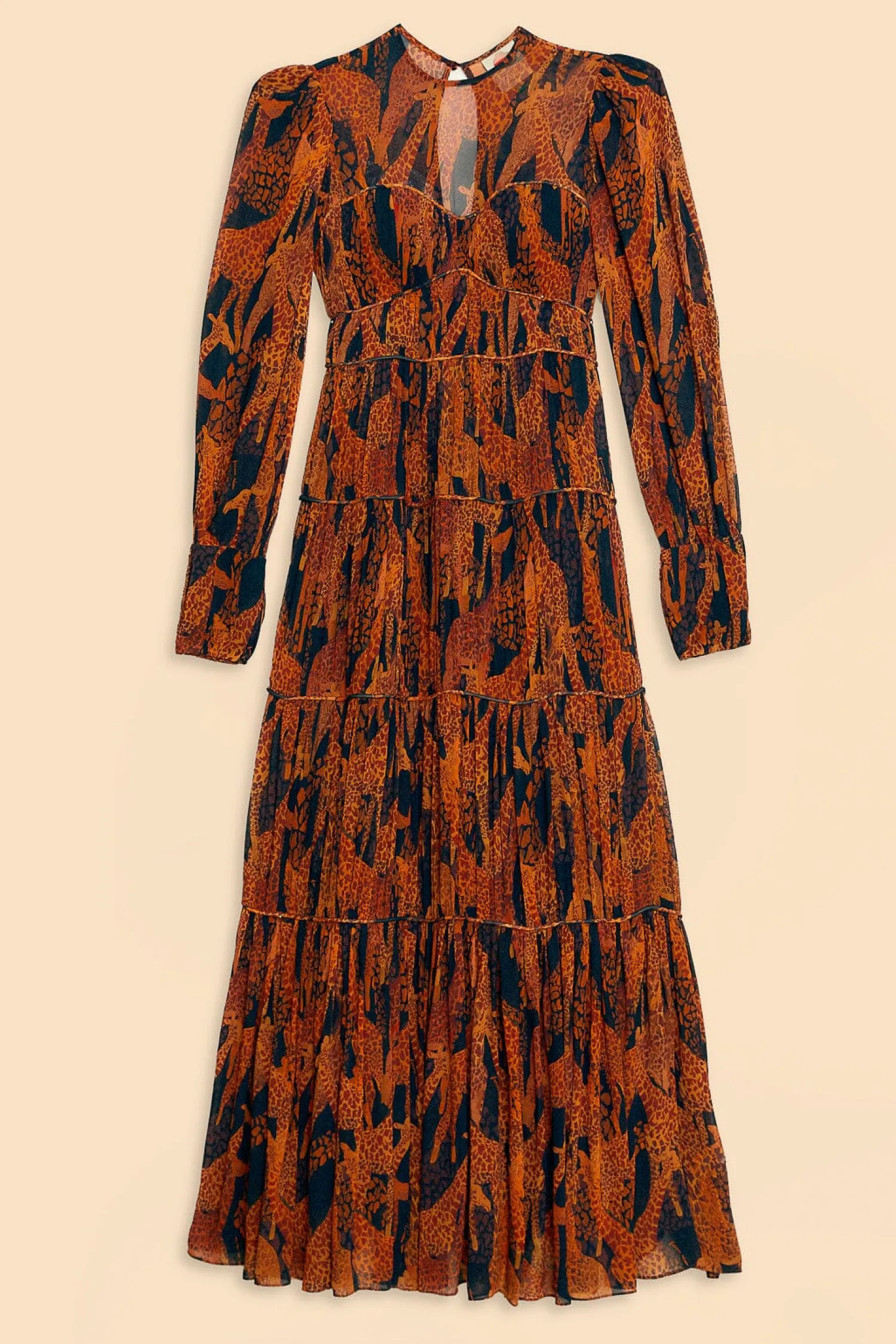 FARM Rio BLACK GIRAFFES PUFF SLEEVE MAXI DRESS