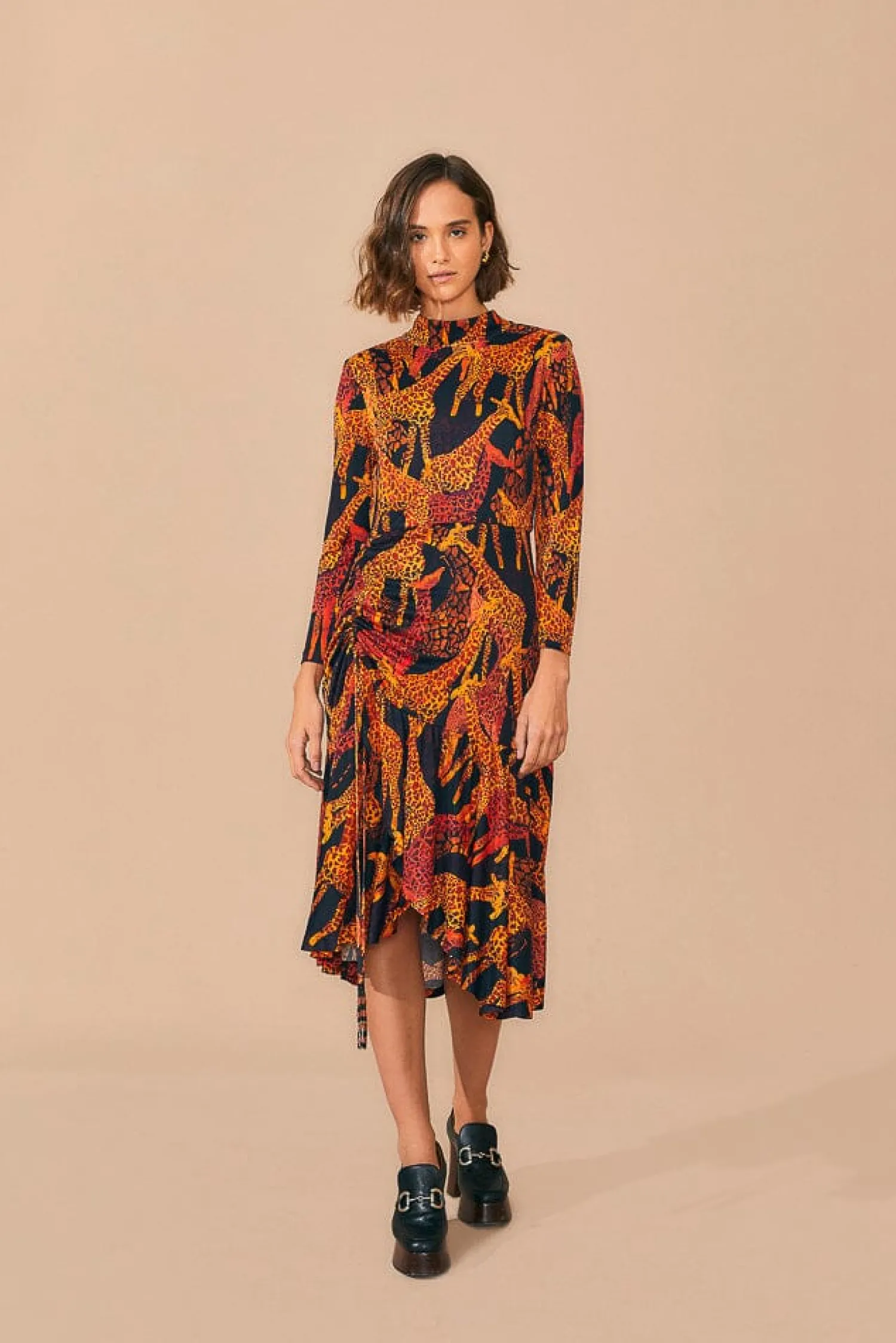 FARM Rio BLACK GIRAFFES SLIT MIDI DRESS