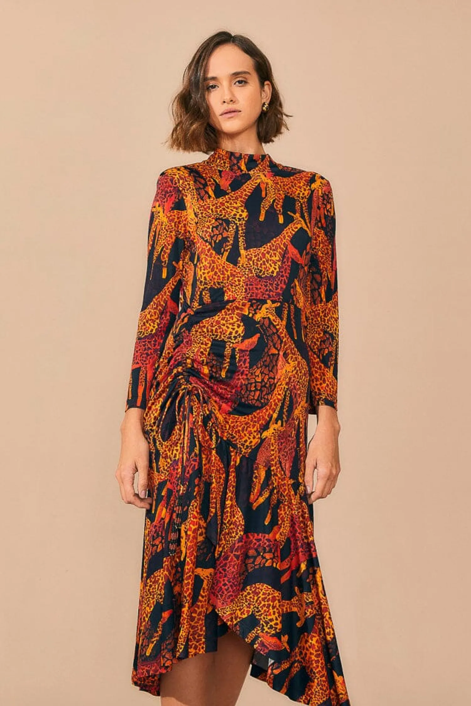 FARM Rio BLACK GIRAFFES SLIT MIDI DRESS