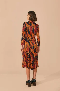FARM Rio BLACK GIRAFFES SLIT MIDI DRESS