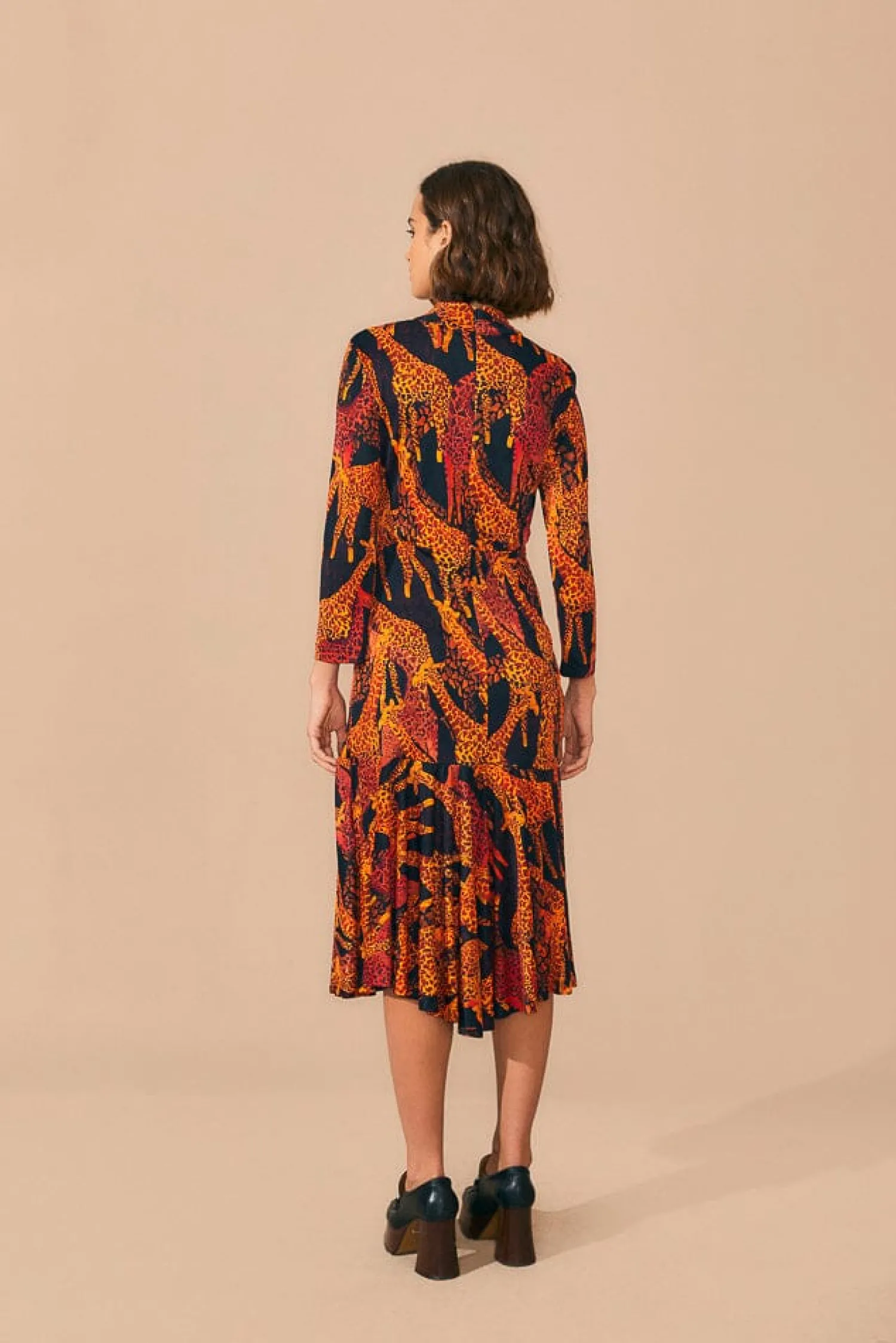 FARM Rio BLACK GIRAFFES SLIT MIDI DRESS