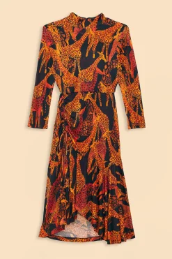 FARM Rio BLACK GIRAFFES SLIT MIDI DRESS