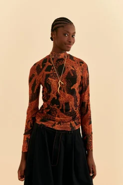 FARM Rio BLACK GIRAFFES TULLE BLOUSE