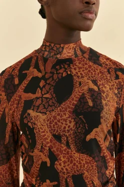 FARM Rio  BLACK GIRAFFES TULLE BLOUSE