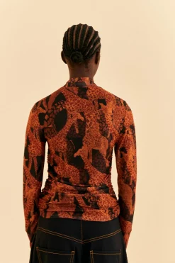 FARM Rio  BLACK GIRAFFES TULLE BLOUSE