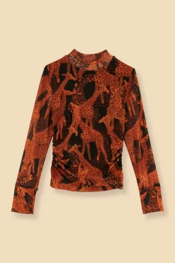 FARM Rio  BLACK GIRAFFES TULLE BLOUSE