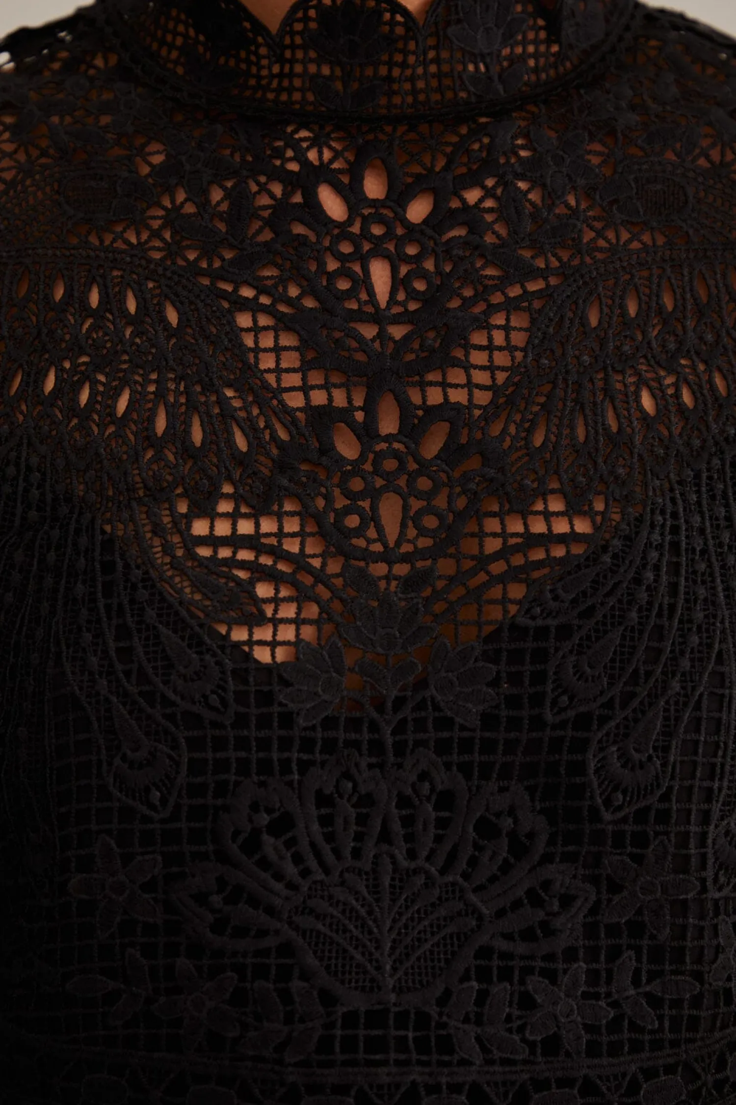 FARM Rio BLACK GUIPURE LONG SLEEVE BLOUSE