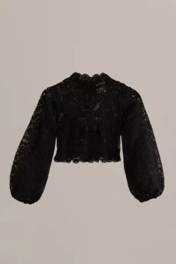FARM Rio BLACK GUIPURE LONG SLEEVE BLOUSE