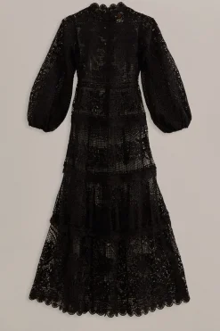 FARM Rio BLACK GUIPURE LONG SLEEVE MAXI DRESS