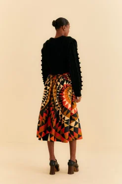 FARM Rio BLACK HEART DECO BUTTON DOWN MIDI SKIRT