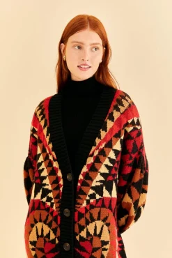 FARM Rio  BLACK HEART DECO MAXI KNIT CARDIGAN