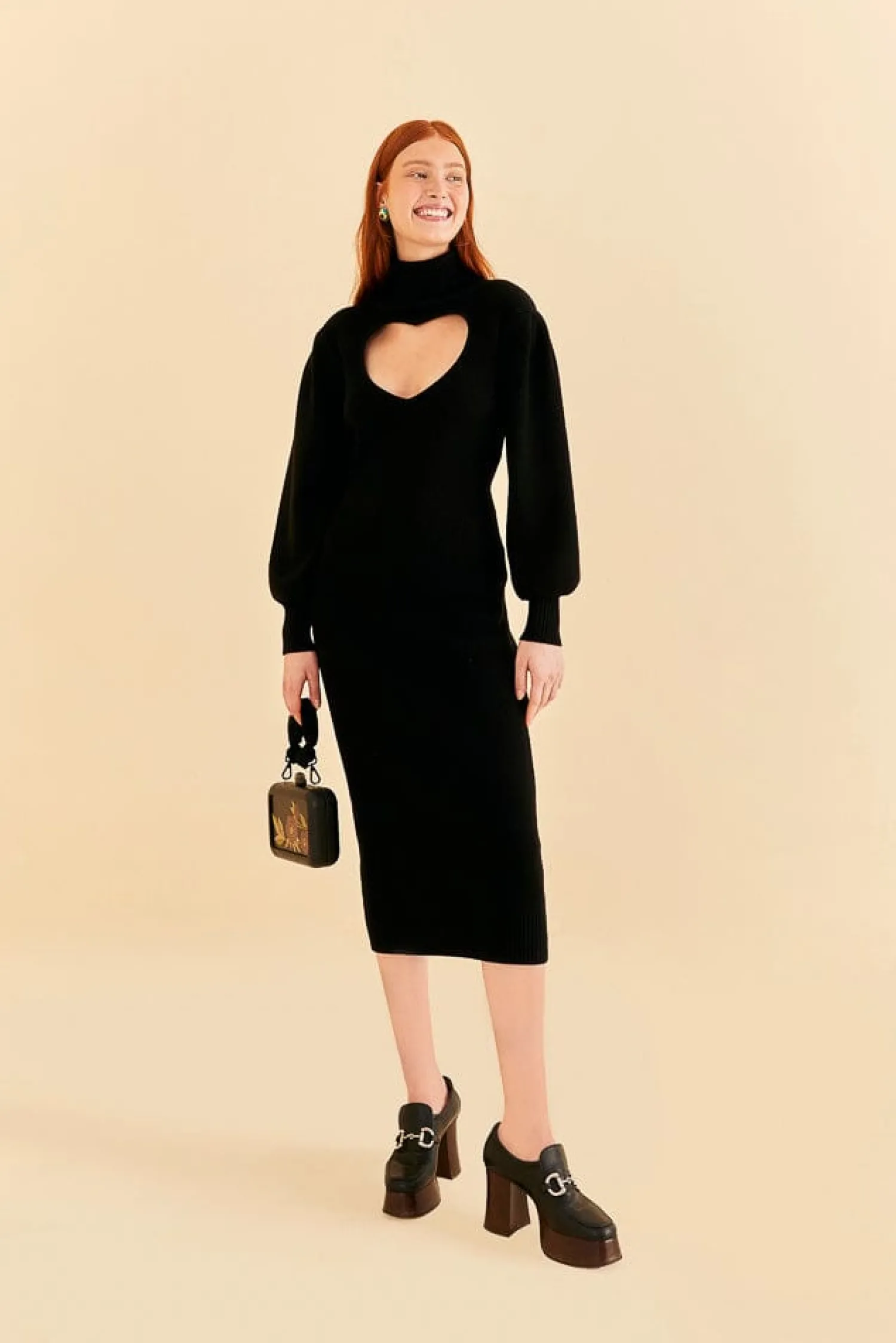FARM Rio BLACK HEART NECKLINE KNIT DRESS