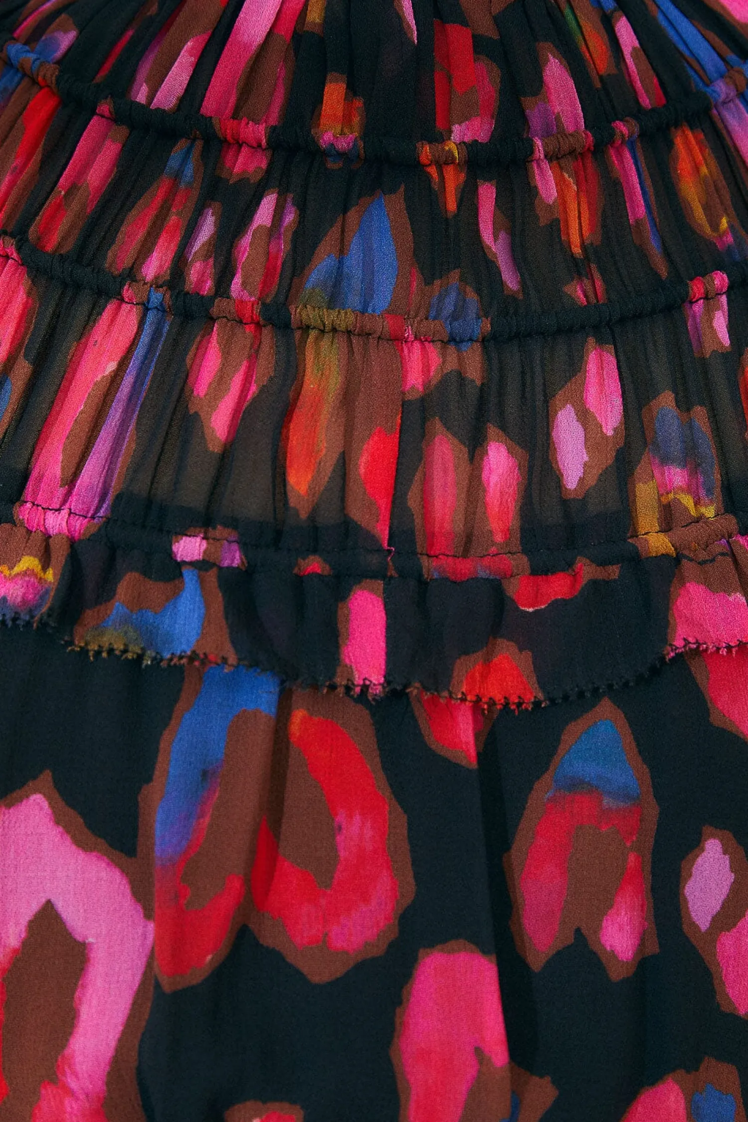 FARM Rio BLACK IRIDESCENT LEOPARDS RUFFLE MINI DRESS