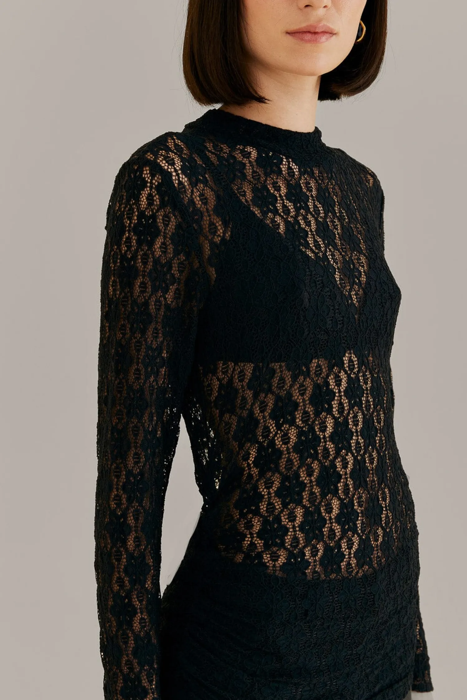 FARM Rio BLACK LACE LONG SLEEVE BLOUSE