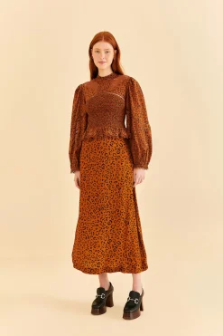 FARM Rio  BLACK LEOPARDS TEXTURE MIDI SKIRT
