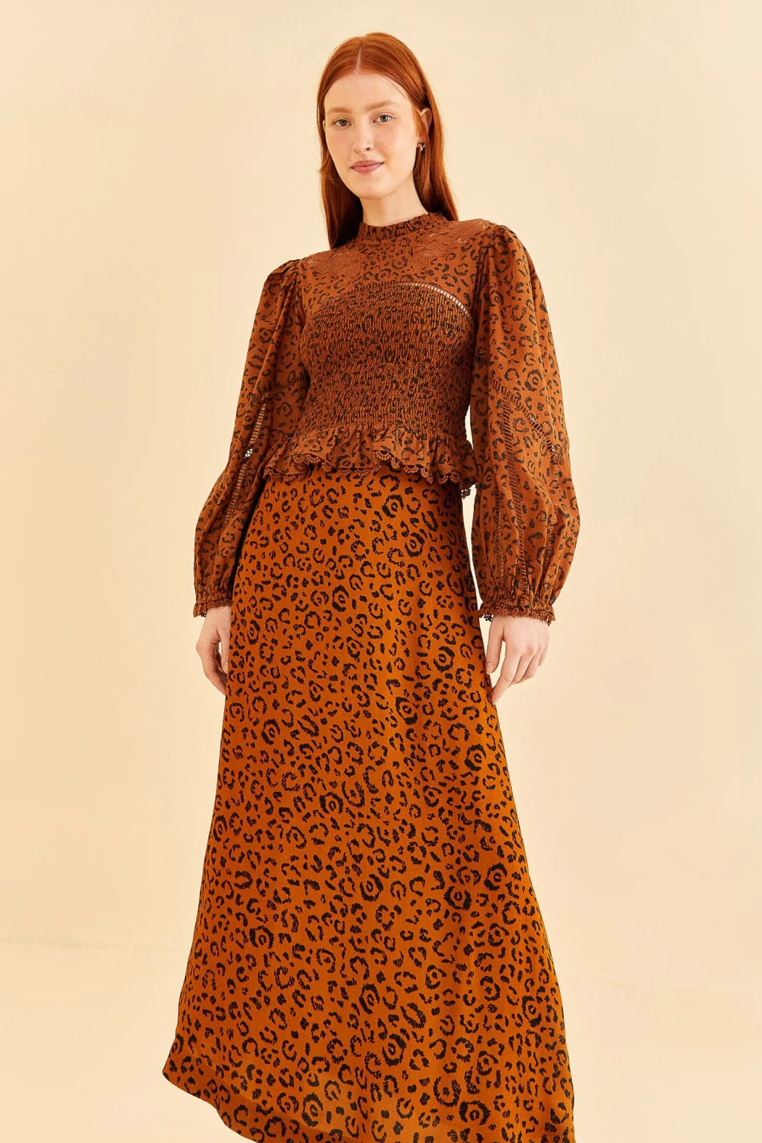 FARM Rio BLACK LEOPARDS TEXTURE MIDI SKIRT