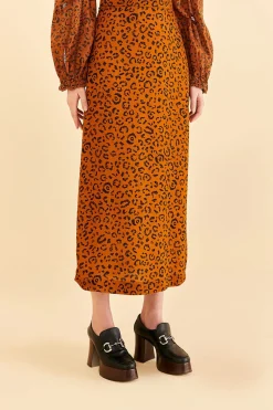 FARM Rio BLACK LEOPARDS TEXTURE MIDI SKIRT