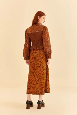 FARM Rio BLACK LEOPARDS TEXTURE MIDI SKIRT