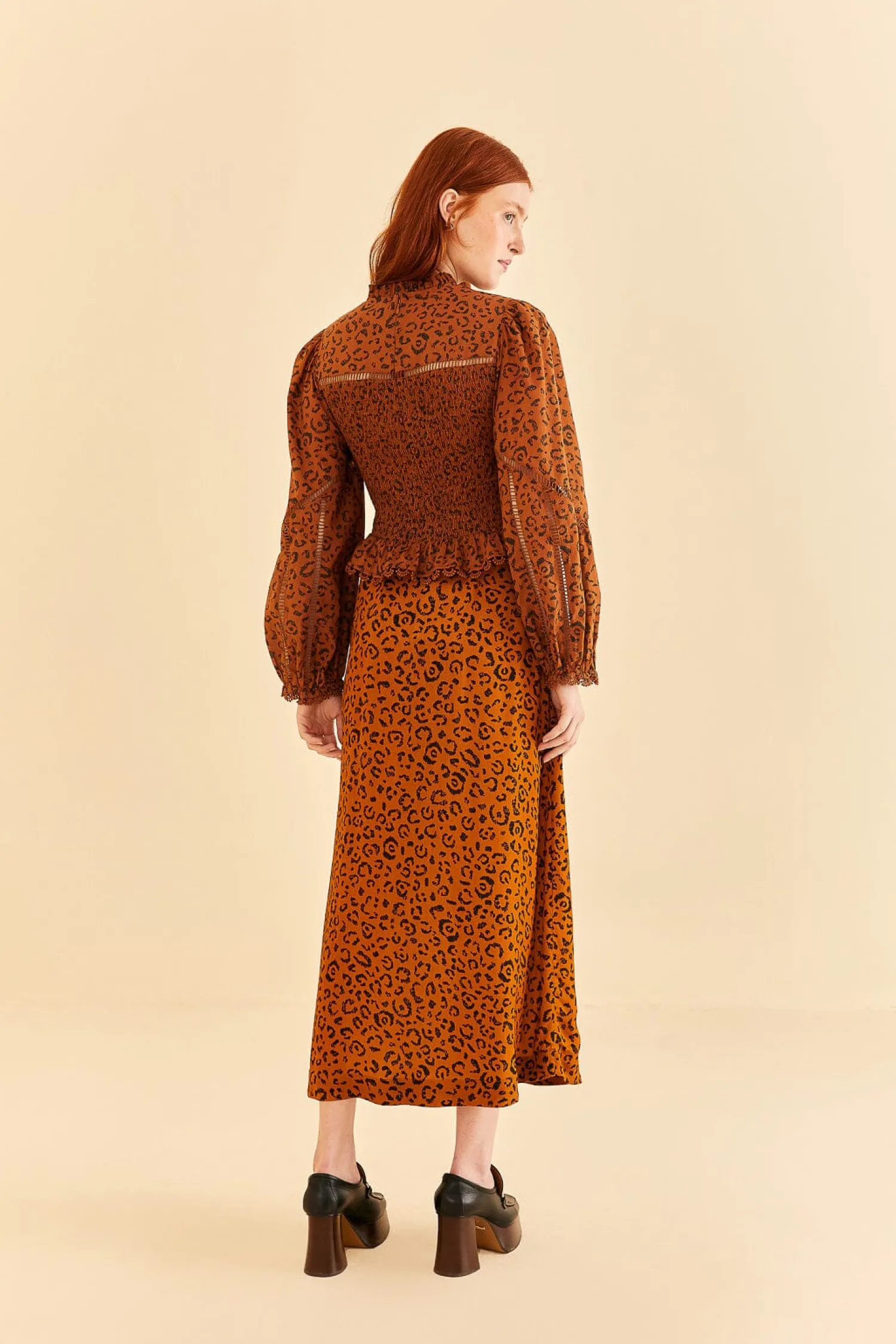 FARM Rio BLACK LEOPARDS TEXTURE MIDI SKIRT