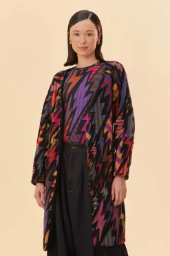 FARM Rio  BLACK LIGHTNING MAXI FLEECE CARDIGAN