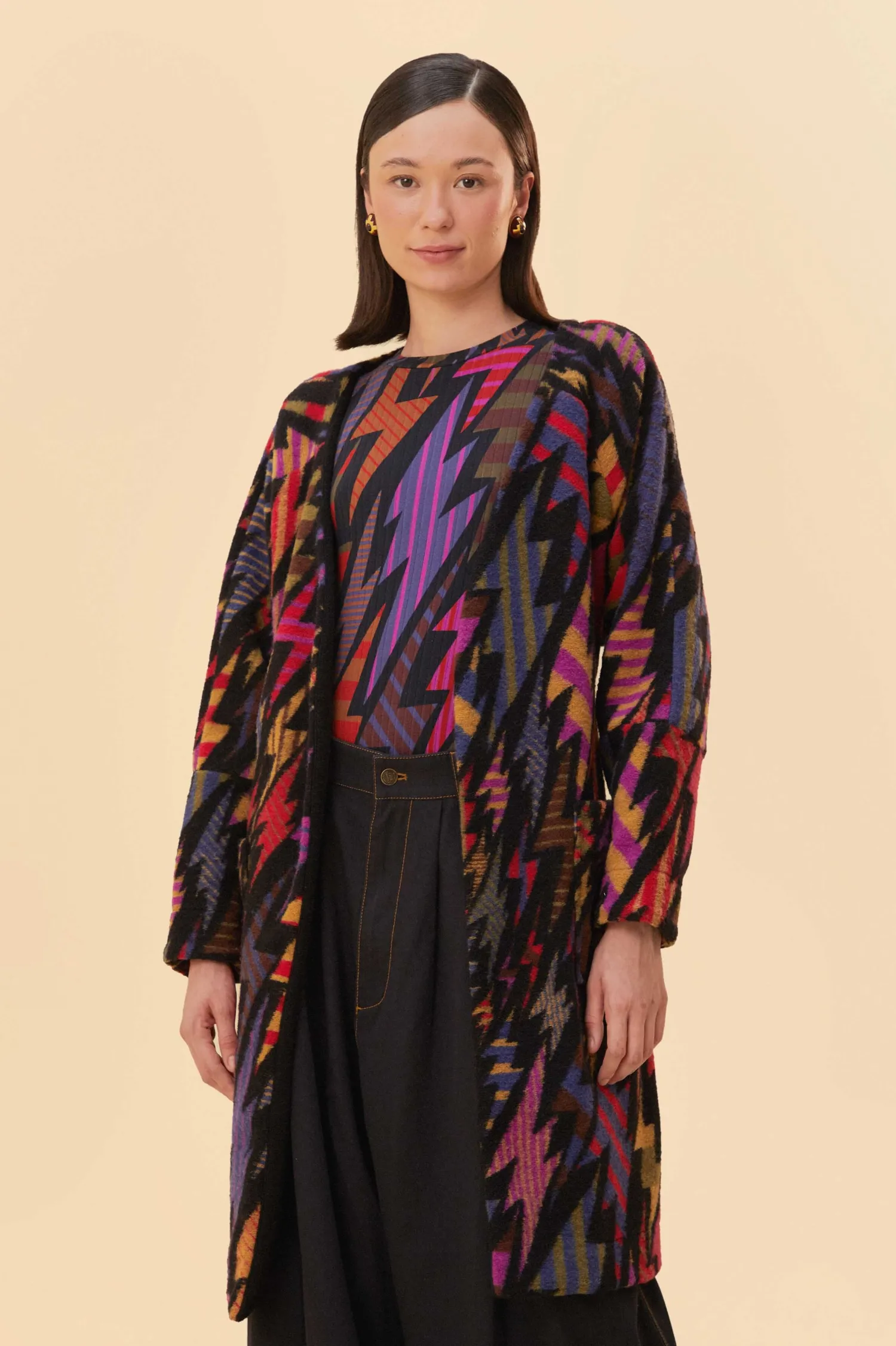 FARM Rio BLACK LIGHTNING MAXI FLEECE CARDIGAN