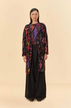 FARM Rio  BLACK LIGHTNING MAXI FLEECE CARDIGAN