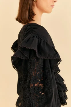 FARM Rio BLACK LONG SLEEVE V NECKLINE BLOUSE