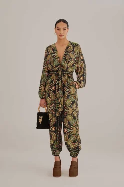 FARM Rio  BLACK MARTINA SCARF V NECK JUMPSUIT