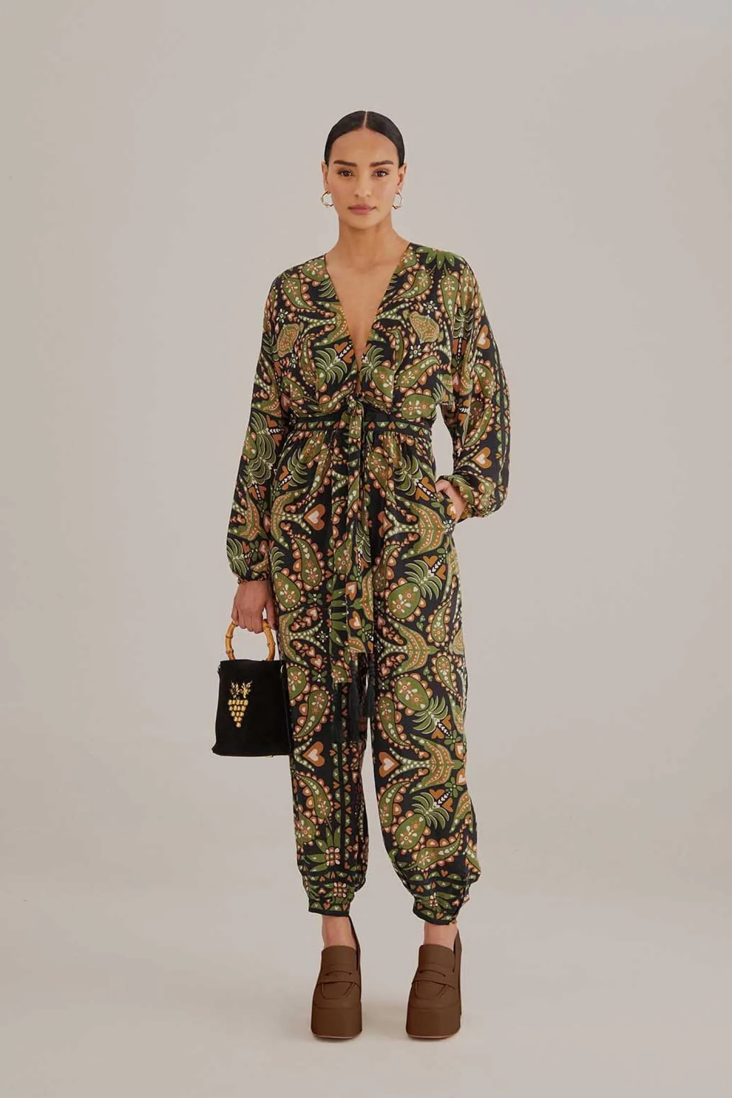 FARM Rio BLACK MARTINA SCARF V NECK JUMPSUIT