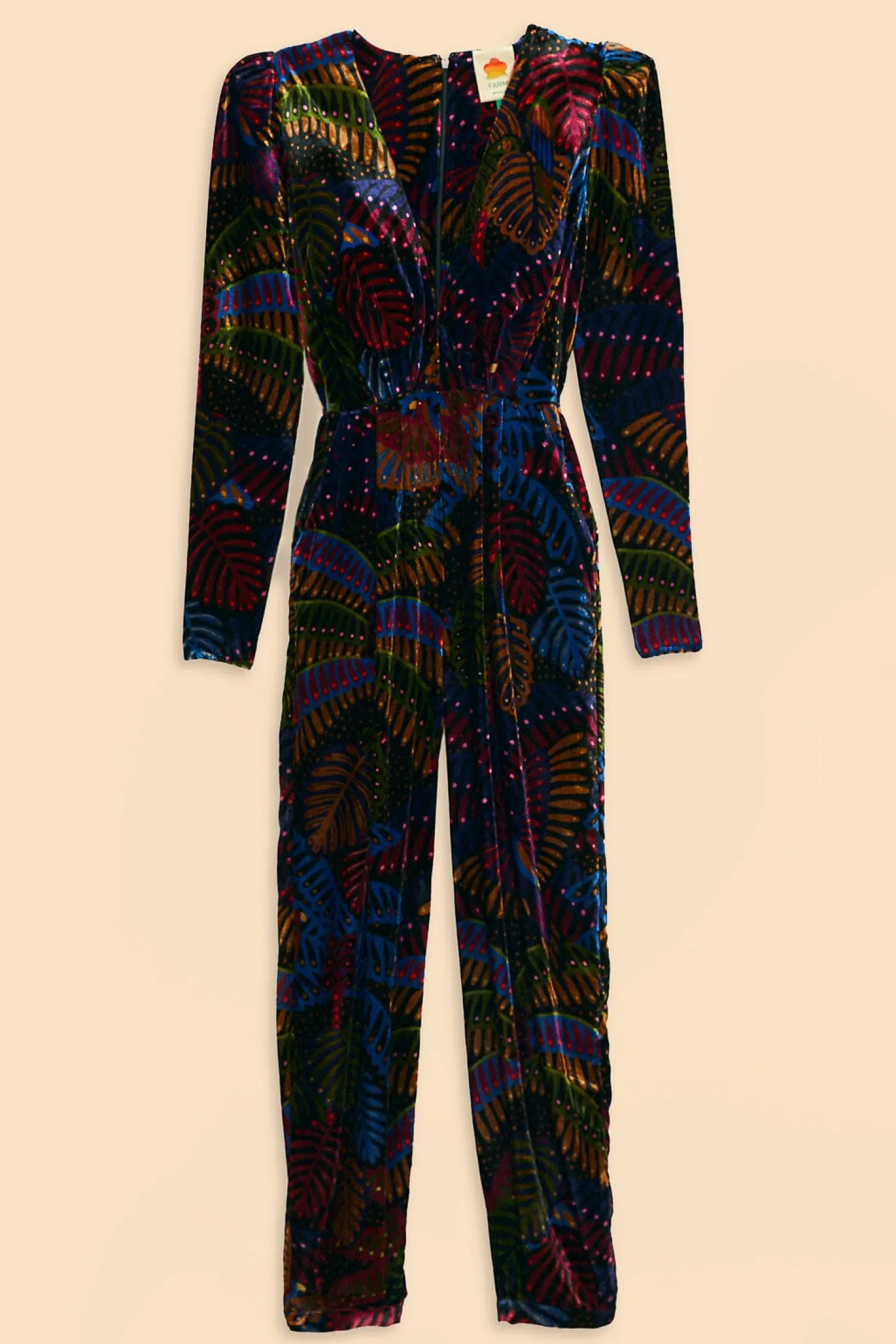 FARM Rio BLACK MIDNIGHT ISLAND V NECK VELVET JUMPSUIT