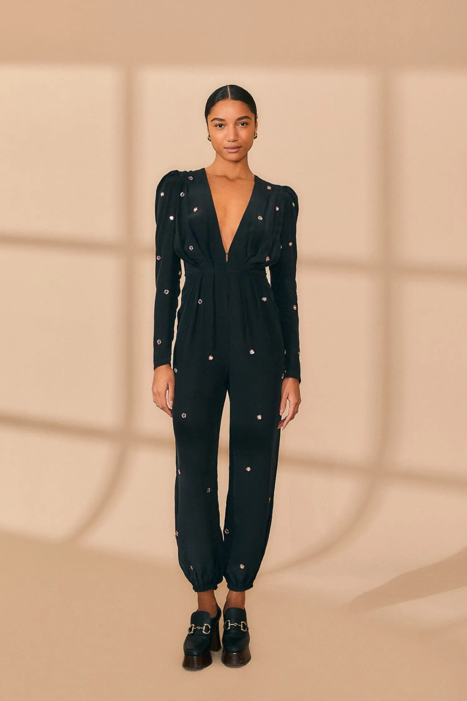 FARM Rio BLACK MIRROR EMBROIDERED JUMPSUIT