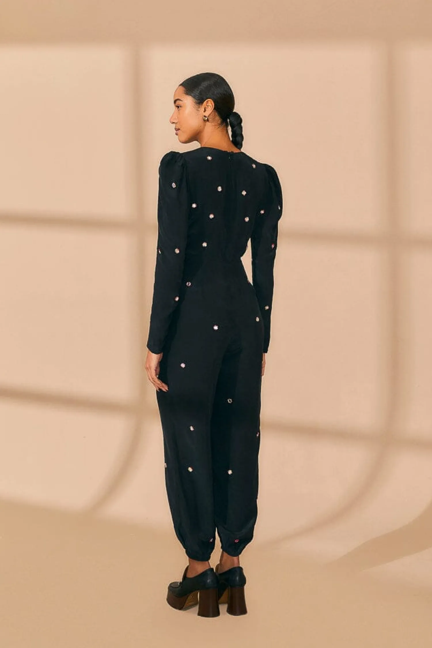 FARM Rio BLACK MIRROR EMBROIDERED JUMPSUIT