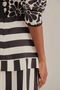FARM Rio  BLACK MIXED STRIPES MIDI SKIRT