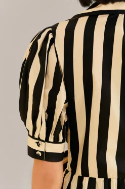 FARM Rio BLACK MIXED STRIPES SHORT SLEEVE MINI DRESS
