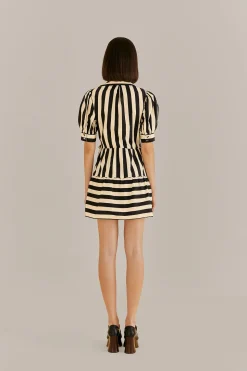 FARM Rio BLACK MIXED STRIPES SHORT SLEEVE MINI DRESS